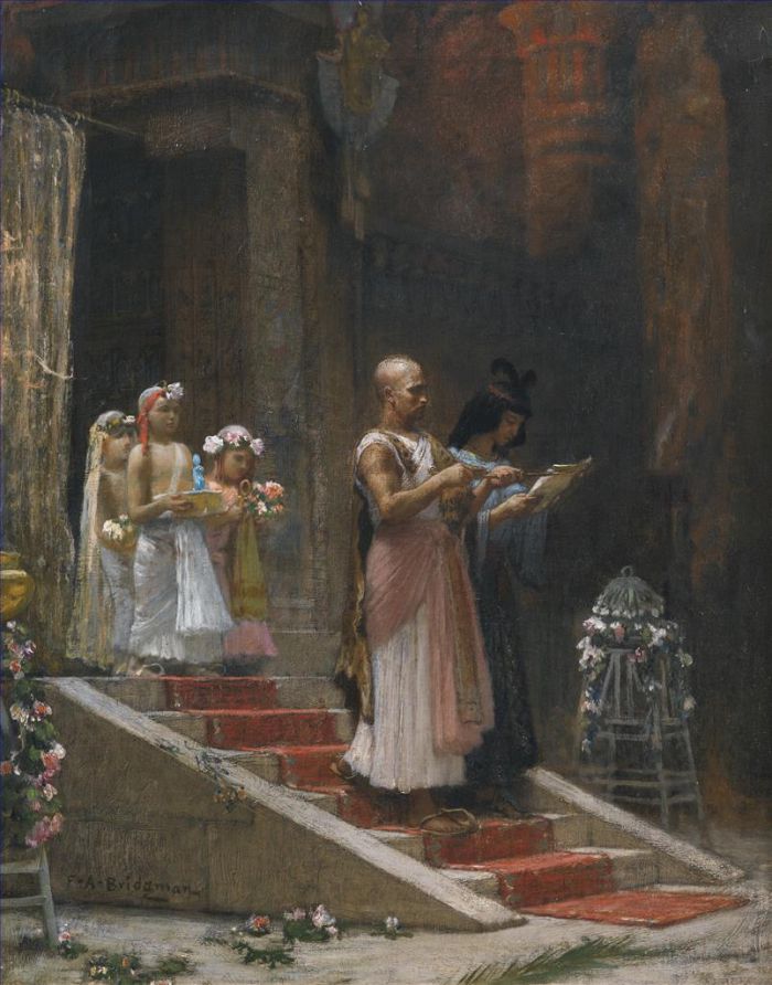Frederick Arthur Bridgman Oil Painting - AN EGYPTIAN PROCESSION (2)